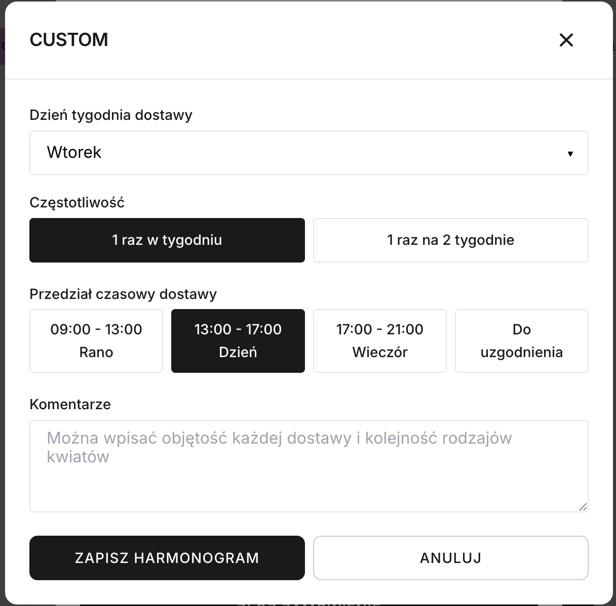 Drugi widok subskrypcji CUSTOM